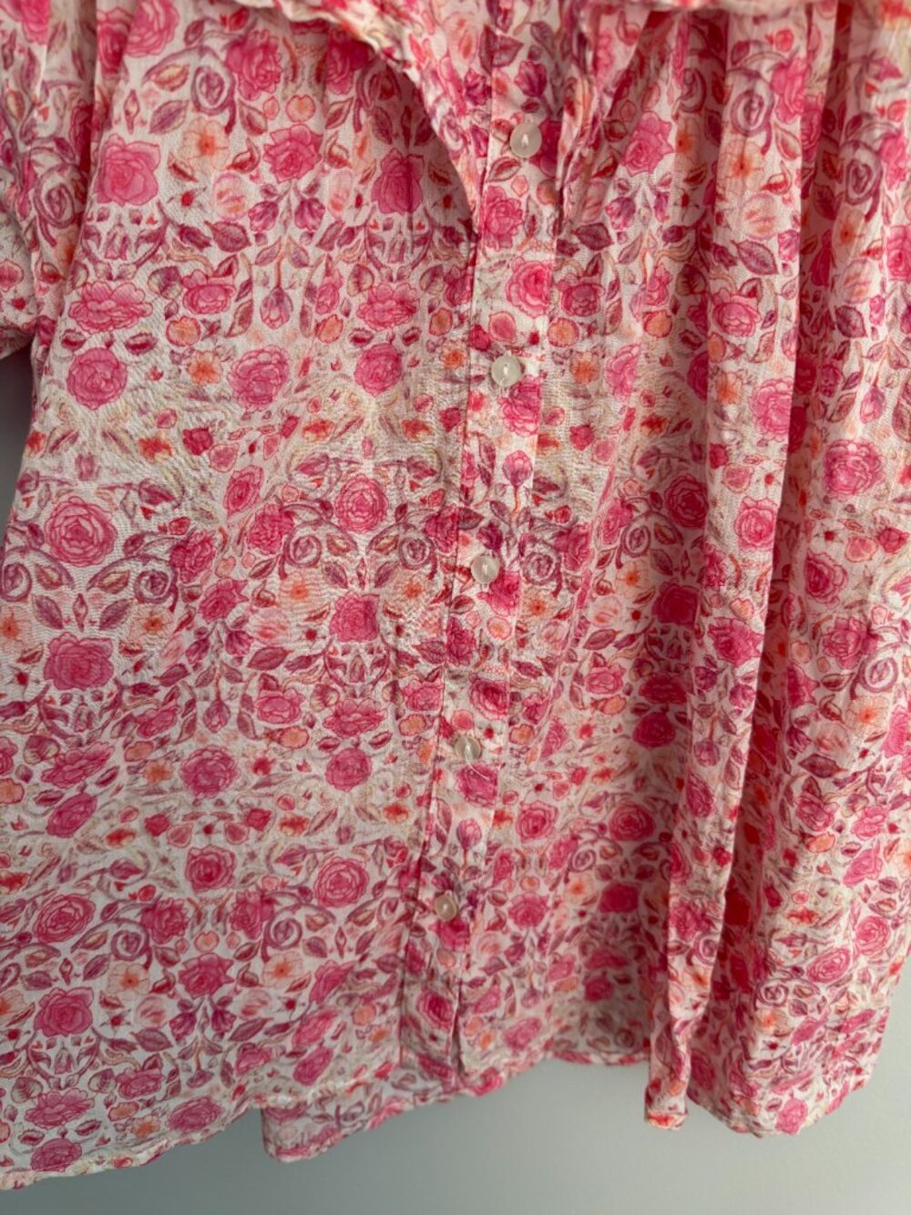 Hester & Orchard Pink Floral Ruffle Button Up Blouse 100% Cotton Feminine - Picture 7 of 11